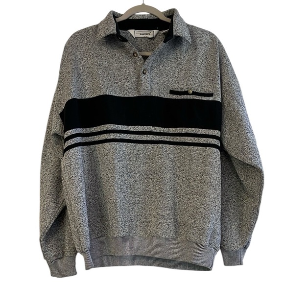 VINTAGE CLASSICS BY PALMLAND LONG SLEEVE POLO STYLE SWEATSHIRT GRAY BLUE SIZE XL - Picture 1 of 11